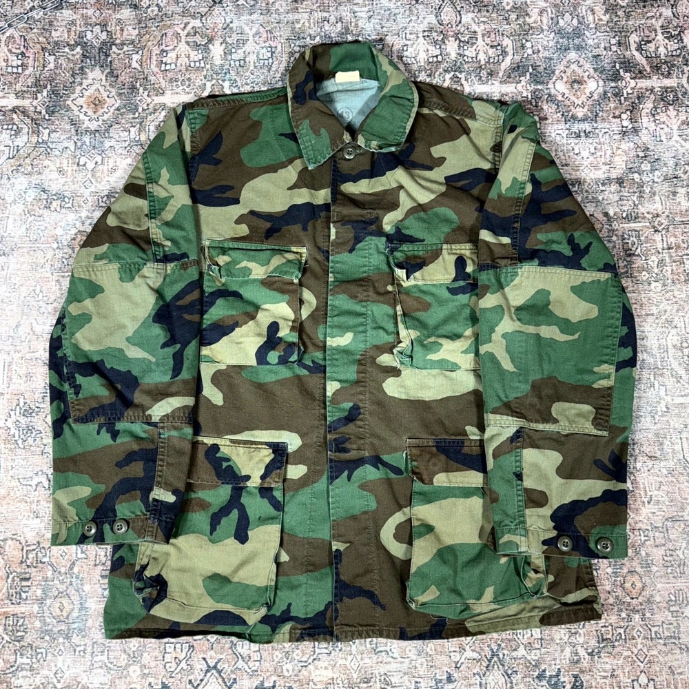 intage US Army Woodland Camo BDU Jacket 1980s Military Field Coat Size 43/L